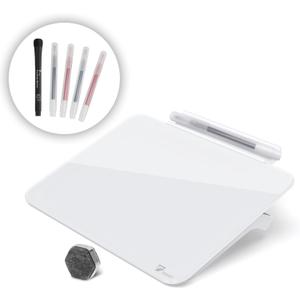 TOWON Small Glass Dry Erase Board, Desk White Board with Standing, Mini Whiteboard Easel Pad Set, Stenography Artifact for Office, Home and School Supplies, 8x6 Inches, White (White)