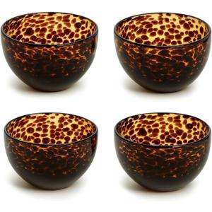 4 Pack 4 Inch Tortoise Print Glass Bowl (Hand Wash Only) Snack Bowl for Kitchen Tableware and Accessories Soup Salad, Pasta, Oatmeal, Fruit