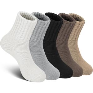Women Socks Winter Merino Wool Thermal Sock Turn Over Cuff Novelty Sock Thick Wool Socks for Ladies Gift (B-beige+black+light Grey+coffee+khaki)