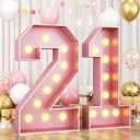 HILAVO 21 Light Up Numbers 4FT, Large Light Up Numbers 21 Pink 21 Marquee Mosaic Number, Big 21 Number 4 Feet Tall DIY Frame Pre-Cut Foam Board Kit for 21st 12th Birthday Anniversary
