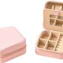 Small Travel Jewelry Case with Mirror, Portable Jewelry Organizer for Rings Earrings Necklaces, Compact Travel Jewelry Box for Women, Elegant Jewelry Holder for Traveling, Ideal Gift Cherry Pink