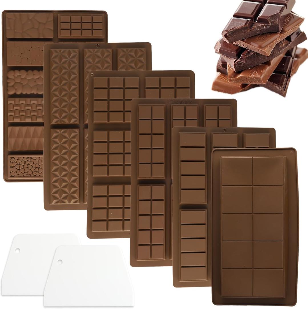 6 Pcs of Chocolate Molds, Dubai Chocolate Mold, with 2 Scrapers, Cold-Resistant and Heat-Resistant, Easy to Demold and Non-Stick, Suitable for Candy and Chocolate Making