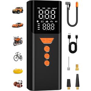 Tire Inflator Portable Air Compressor, 150PSI Cordless Air Pump for Car Tires with Auto Shut-Off, Portable Tire Pump for Car, Bike, Motorcycle and Balls
