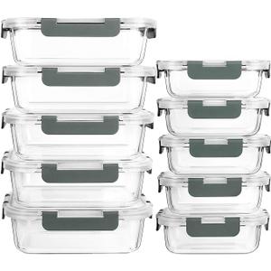 [10-Pack] Glass Meal Prep Containers with Lids, MCIRCO Food Storage Containers with Snap Locking Lids, Airtight Lunch Containers, Microwave, Oven, Freezer and Dishwasher