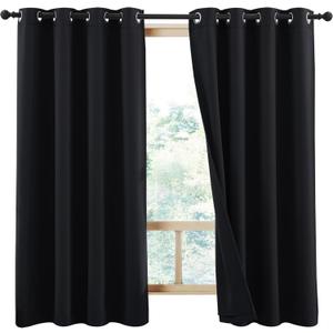 NICETOWN Truly Blackout Curtains 54 inches Length, 2 Thick Layers Completely Blackout Window Treatment Thermal Insulated Lined Drapes for Basement Window (Black, 2 PCs, 52 inches Width Each Panel)