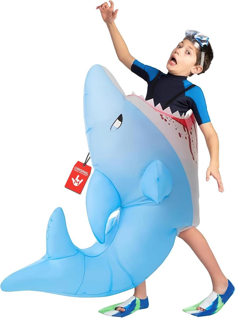 Morph Inflatable Shark Costume For Kids, Shark Attack Halloween Outfit, Halloween Blow Up For Fun Dress-Up