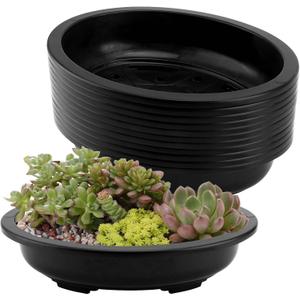 JAPCHET 12 PCS Oval Bonsai Training Pots, Plastic Pots with Drainage Holes Oval Nursery Pot for Home, Garden and Hotel, 15 x 11.4 x 3.5 in, Black
