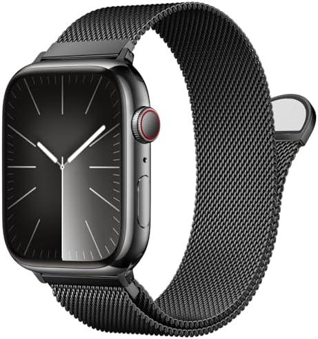 Stainless Steel Milanese Loop Compatible with Apple Watch Band 46mm 42mm 44mm 45mm 49mm men and women, Magnetic Clasp Replacement for iWatch Bands Ultra Series 10 9 8 7 6 5 4 3，black
