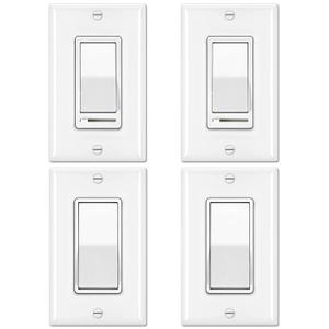 BESTTEN 2 Pack Dimmer Light Switch, Universal Lighting Control, Single Pole or 3 Way, and 2 Pack 4-Way Decorator Wall Light Switch with Wallplate, 15A 120/277V, Self-Grounding, UL Listed, White