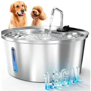 Pawccoli Dog Water Fountain Stainless Steel, 7L/1.8Gal Pet Fountain Water Bowl with Multi-Filtration & Deeper Drinking Aera, Large cat Water Fountain with Water Window & LED, Ultra-Quiet