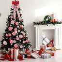 Syhood Christmas Candy Canes Design Tree Topper Red Cap 36 Inch Red Swirl Christmas Tree Skirt Wooden Winter Lollipop Holiday Decoration for Xmas Gifts