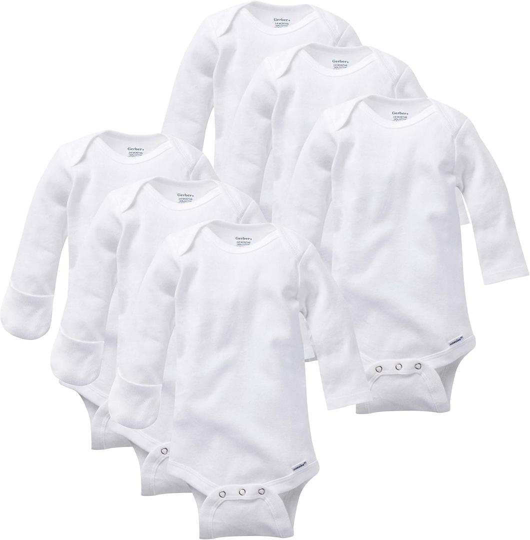 Gerber Baby 6-pack Long-sleeve Onesies Bodysuit (White, 0-6M)