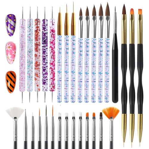 Artdone 31pcs Nail Art Brushes, Nail Art Tool Set, Dotting Tools, Dust Brush, Striping Brushes for Long Lines, Drawing Pen For Gel Polish Design supply