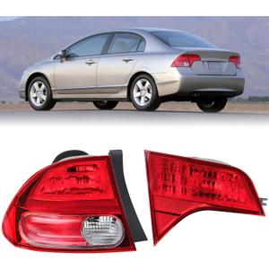 Outer Inner Tail Lights set Compatible with Honda Civic 2006 2007 2008, Left Brake Turn Signal Taillight, Driver Side Taillamp Replacement