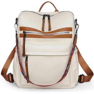 Dora & Liz Womens Backpack Purse Leather Fashion Travel Backpack Purse for Women Designer Ladies Shoulder Bags (Medium, White & Brown)