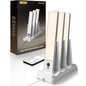 EZVALO Under Cabinet Lighting with Charging Station, Rechargeable Motion Sensor Light Indoor, Dimmable Closet Lights Wireless, 3000K, Motion Activated Under Counter Lights for Kitchen,Pantry(3 Pcs) (Warm White)