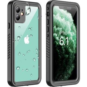 Compatible with iPhone 11 Waterproof Case, Built-in Screen Protector Full-Body Rugged Bumper Sealed Cover Shockproof Dustproof Waterproof Case for iPhone 11 6.1 Inch (Black/Clear)