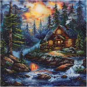 Xinpinzhou River 11ct Cross Stitch Kits, 11 CT Funny Pre Printed Counted Stamped Cross Stitch Embroidery Needlepoint Cottage Patterns Kits for Beginners Adults Crossstitch 40 x 40 cm