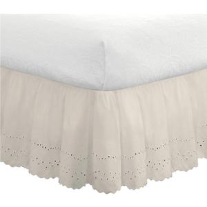 FRESH IDEAS Eyelet Bed Skirt Dust Ruffle Embroidered Details, Classic 14 Drop Length Gathered Styling, Twin, Ivory (FRE30014IVOR01)