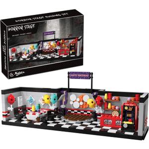 Five Nights Pizzeria Stage Building Blocks Set, Monster Classic Horror Game Halloween Creative Festival Bricks Kit Toys Gifts Merch, Suitable for Fans Boys Girls Kids
