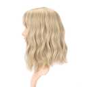 FAELBATY Blonde Wave Short Bob Wigs With Air Bangs Shoulder Length Wig For Women and Girls Curly Wavy Synthetic Cosplay Costume Wig (12" Mix Blonde and Gold)