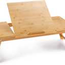 Laptop Desk Nnewvante Bamboo Laptop Table Adjustable Lap Tray Bed Serving Tray Breakfast Table Foldable Coffee Tea Table 7 Tilting Top Angles 4 Latches Large Size 27.95" x 13.8"