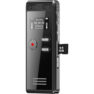 64GB Digital Voice Activated Recorder with Playback - 4552 Hours Audio Recording Device, 3072Kpbs HD Dual MIC Tape Recorder Device for Lecture A-B Repeat, MP3 Player