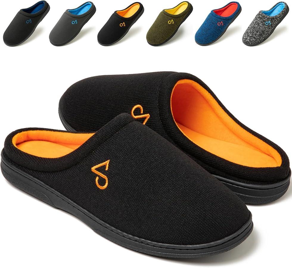 Men's Cozy House Slippers Indoor Shoes Memory Foam Insoles & Rubber Soles, 9-10