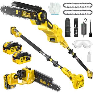 2-in-1 Electric Pole Saws for Tree Trimming,8" Mini Chainsaw Cordless with Extension Pole, 1000W Brushless Motor,Auto Oiling,15.58 FT Max Reach Extension Pole for Outdoors Pruning with 2 Batteries