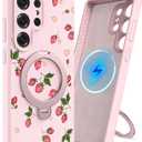 Uppuppy for Samsung Galaxy S25 Ultra Case - Liquid Silicone Compatibe with Magsafe Phone Case with Magnetic Stand and Camera Cover Cute Women Girly Kickstand Soft Cover for S25 Ultra, Strawberry