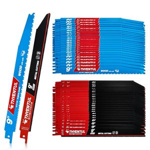50 Pack 9 Inch Reciprocating Saw Blade Set, Metal and Wood Cutting, Bi-Metal Sawzall Blades, 14/18 TPI and 6/12 TPI