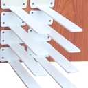 8 Pack - 12 inch White Hidden L Shelf Bracket (1/5 Inch Thicked) Iron Floating Shelf Brackets Rustic Industrial Metal Brackets for Shelf Support