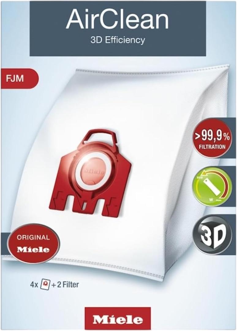 Miele Genuine AirClean 3D FJM Vacuum Cleaner Bags, 4 x Bags, 1 AirClean Exhaust Filter