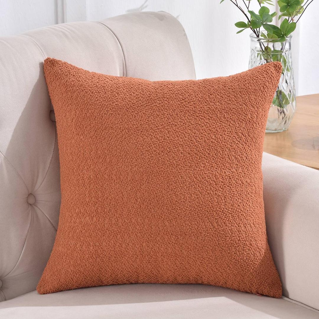 Pack of 1 Cozy Boucle-Like Textured Throw Pillow Cover for Couch and Bed - 24"x24", Terracotta