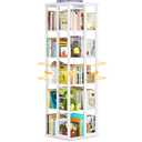 Aheaplus Rotating Bookshelf, Corner Bookcase, 360 Display Wood Spinning Bookshelves, Floor Standing Bookcases Narrow Shelf, 5 Tiers, White