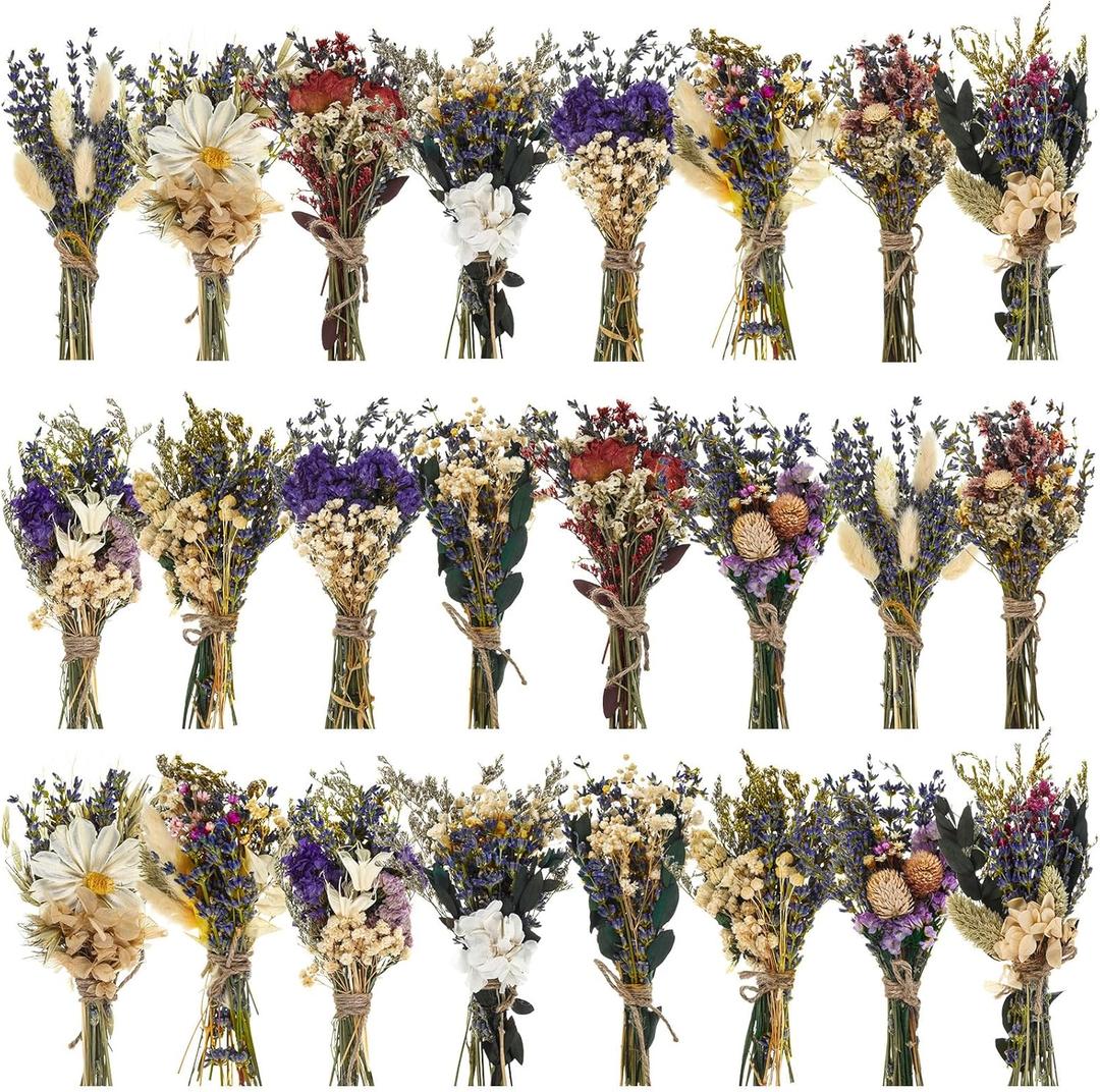 Layhit 24 Pcs Boho Dried Flower Bouquet Mini Wedding Handmade Dry Flowers Decor for Vase Crafts DIY Photo Boutonniere for Men Floral Plant for Bridesmaid Gift Birthday Decor (Lavender)