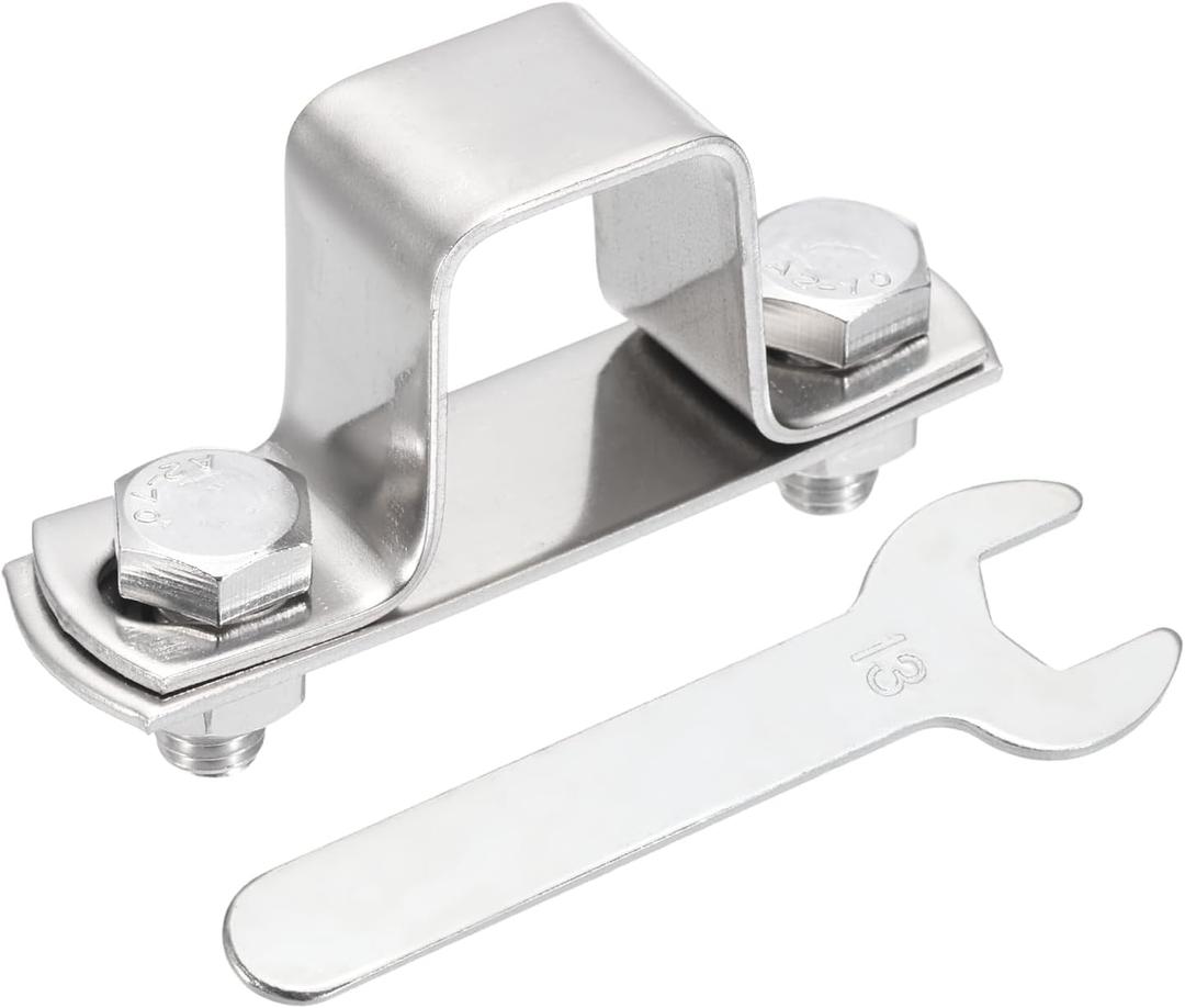 uxcell U Shape Square Tube Clamp, 20x30mm U Shaped Bracket 304 Stainless Steel Square Strap Clamp with Bolt Plate Nuts and Wrench for Pipes Door Closed Bar Holder Railings