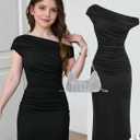 Girl's Off The Shoulder Ruched Maxi Dress Asymmetrical Short Sleeve Split Bodycon Dresses Long for 8-12Y