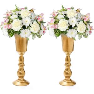 2 Pack Metal Wedding Flower Trumpet Vase, 12.4 Inch Tall Flower Stand, Decorative Centerpiece Artificial Flower Arrangements for Wedding, Birthday, Anniversary Ceremony, Home Decor
