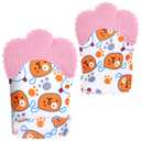2Pack Silicone Teething Mitt, Soothing Infant Teething Mitten Pain Relief, Prevent Scratches Glove, Safe Silicone Teething Toys for 0-12 Months (pink bear)