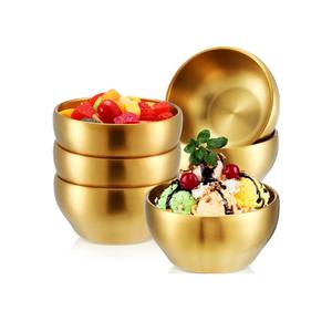 Lallisa 6 Pcs 20 oz 304 Stainless Steel Gold Serving Bowls 5.7" Double Walled Insulated Ice Cream Bowl gold mixing bowls for Rice, Dessert, Pasta, Fruit, Salad, Soup, Cereal, Snack, Dishwasher Safe