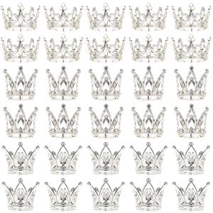 30 Pcs Silver Crown Cake Topper, Crowns for Flower Bouquets Mini Crown Toppers for Flower Arrangements Glittering Cake Decoration for Girl Lady Bridal Mothers Day Wedding Birthday Party, 3 Style