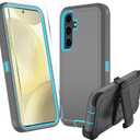 for Samsung Galaxy S24 FE 5G Case, S24 FE Heavy Duty case, [Belt Clip Holster] [Glass Screen Protector] [Military Grade Protective ] [Shockproof] [Dropproof] [Dust-Proof] (Gray/SkyBlue)