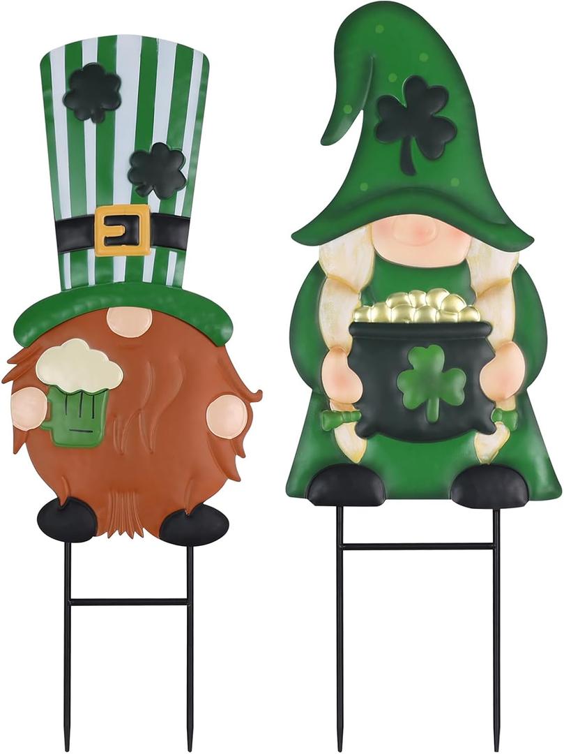 hogardeck St Patricks Day Decorations Outdoor, 2PCS Metal Irish Gnomes Garden Stakes for St. Patrick's Day Decor,Shamrock Beer Metal Yard Signs for Home Outside Lawn Patio Front Porch