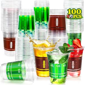 100 Pcs 16oz Football Plastic Cup Bulk, Superbowl Decorations 2025, Football Party Supplies Tableware Drink Cup for Birthday Party Decoration Events Family Dinner