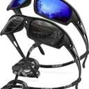 Polarized Sports Sunglasses for Men 100% UV Protection Wrap Around Unbreakable Sun Glasses for Fishing Driving (2pack Black+dark Blue)