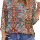 LOMON Plus Size Women Blouses 3/4 Length Sleeve Tops Crewneck Pleated Casual Tees Shirts 1X-5X (XXXL)