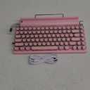 Retro Typewriter Wireless Mechanical Gaming Keyboard, Bluetooth 5.0 Office Computer Vintage Keyboards 83-Key Blue Switches Punk Round Keycap, LED Backlight, Compatible with PC/Laptop/Pad/Phone, Pink