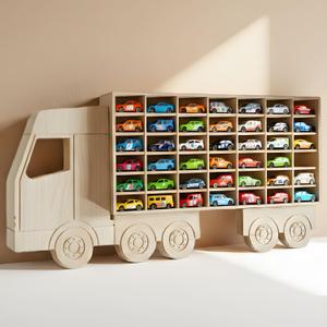Wood Car Display Shelf, Toy Car Storage Organizer for 1/64 Scale Diecast Cars, Holds 42 Models, Freestanding & Wall-Mounted Rack, Model Car Display Case