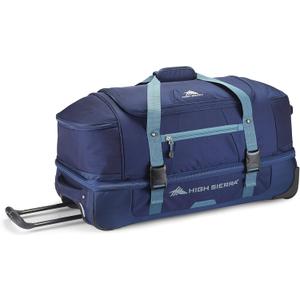 High Sierra Fairlead Portable 28 Inch Polyester Drop Bottom Wheeled Rolling Duffel Travel Bag with Recessed Telescoping Handle, Graphite Blue